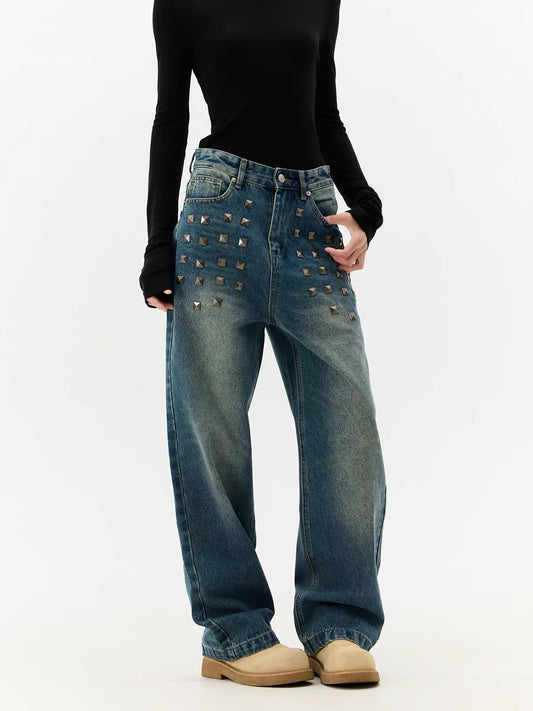 HABON Heavy Rivet Wide-Leg Jeans