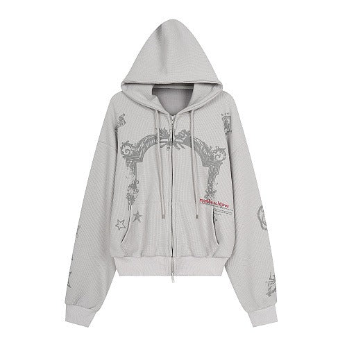 BAD UNNI Waffle Graphic Zip-Up Hoodie