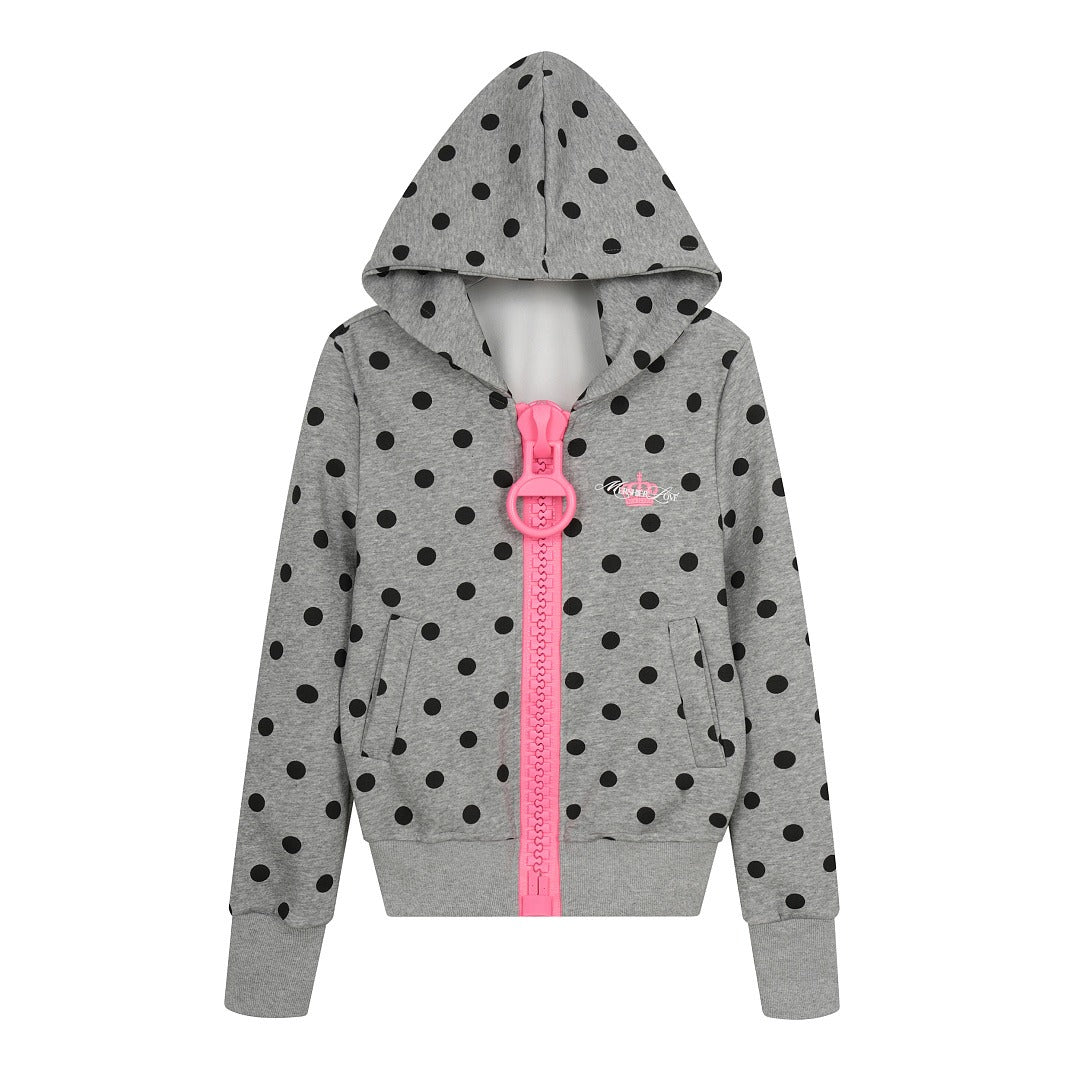Oversized Zipper Polka Dot Hoodie