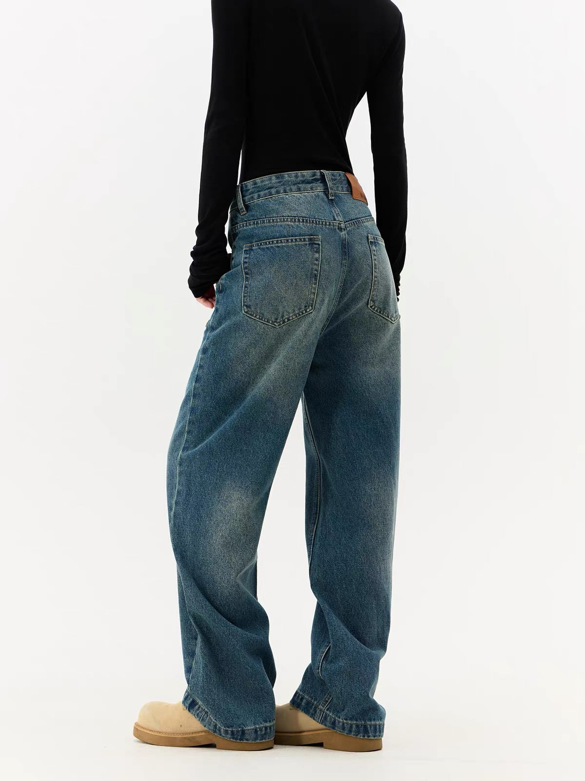 HABON Heavy Rivet Wide-Leg Jeans