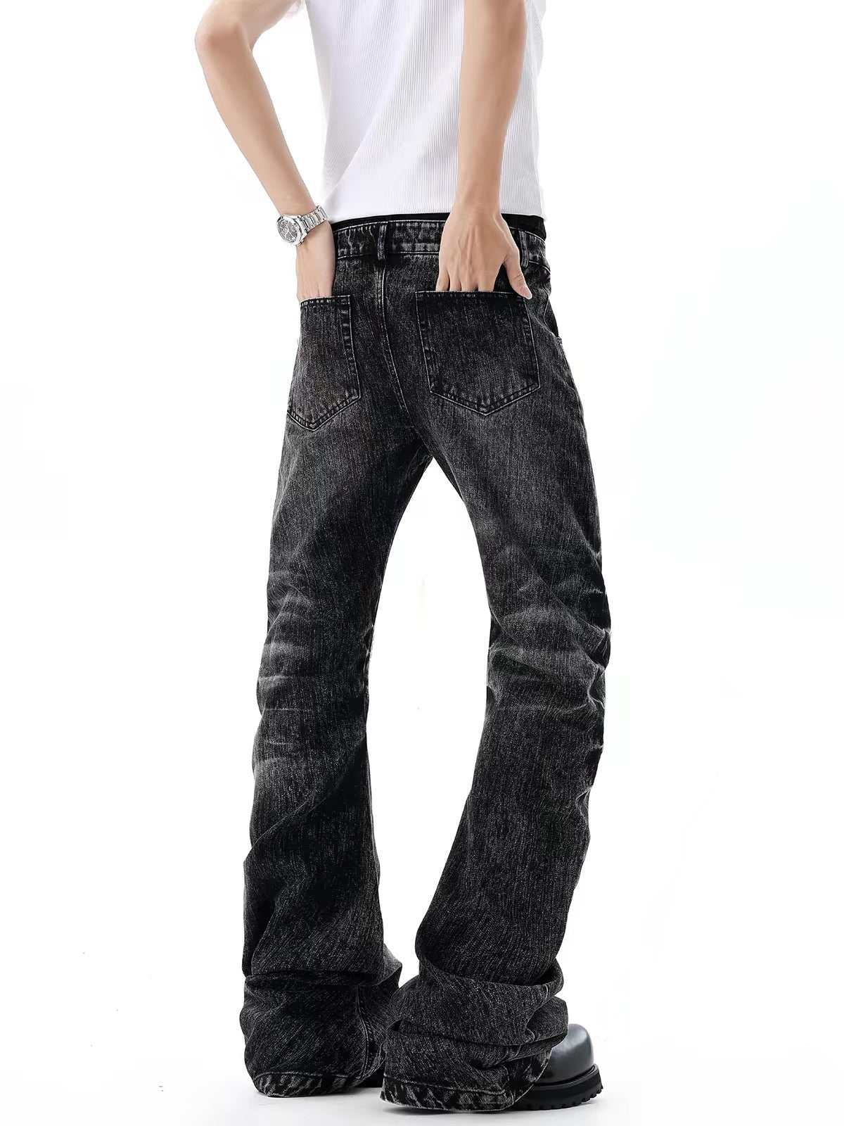 HABON Cross Rhinestone Double-Waist Slim Jeans