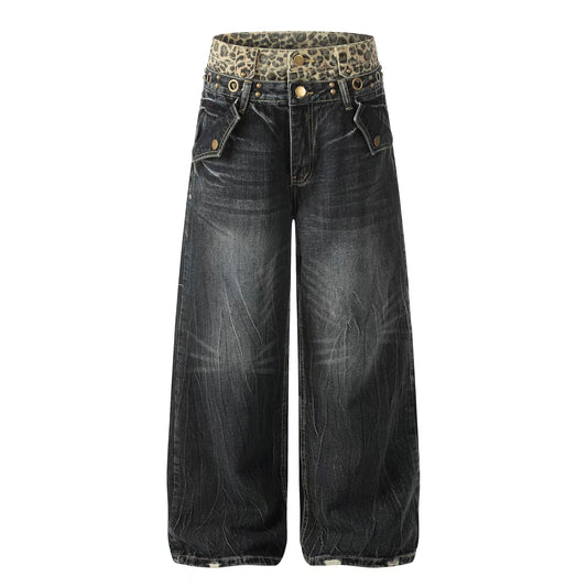 HABON Leopard Double-Waist Jeans