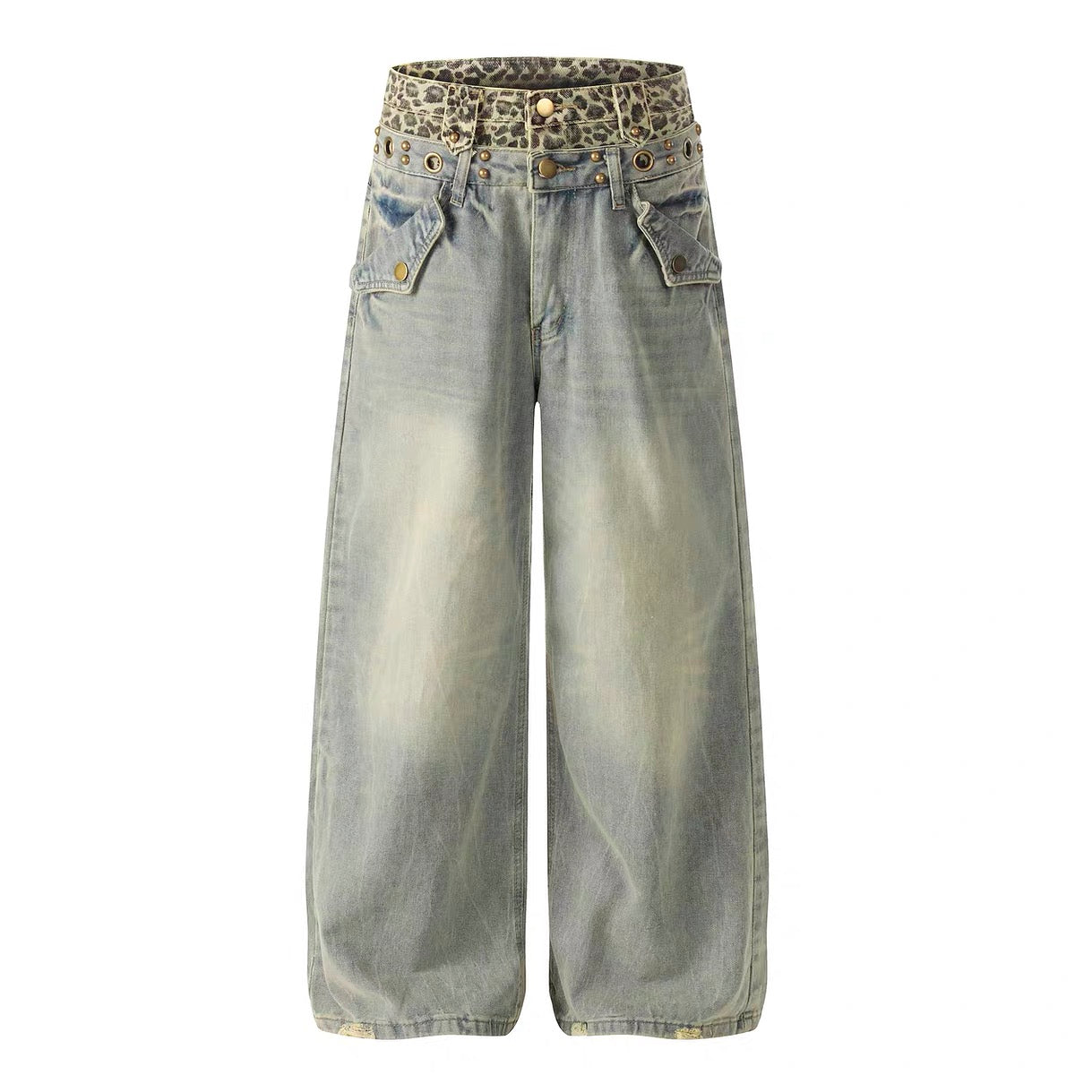 HABON Leopard Double-Waist Jeans