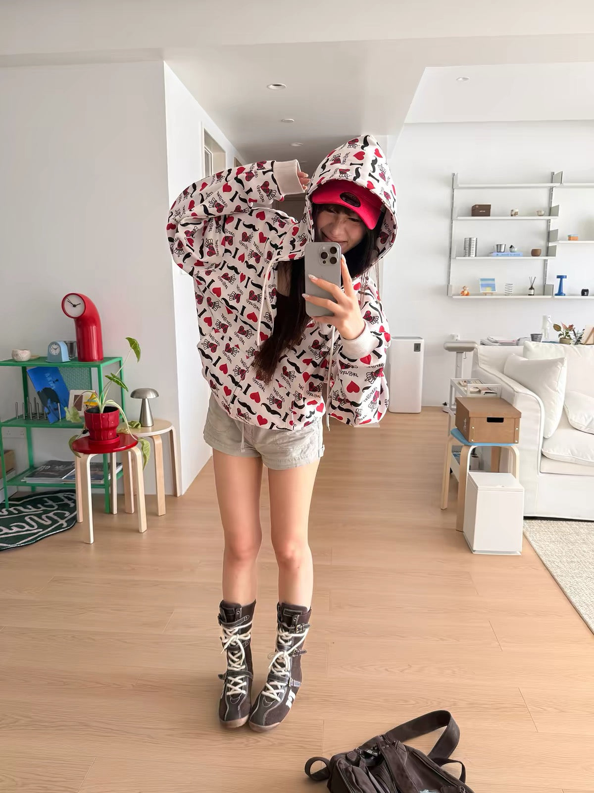BAD UNNI “I LOVE” Heart Print Zip-Up Hoodie