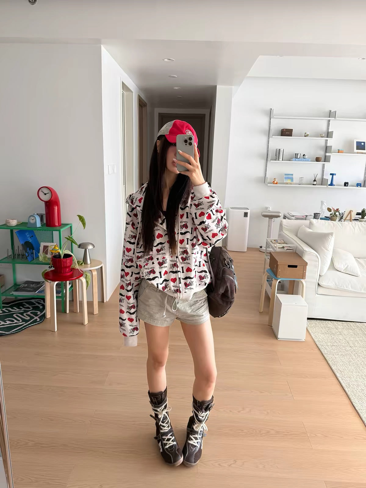 BAD UNNI “I LOVE” Heart Print Zip-Up Hoodie