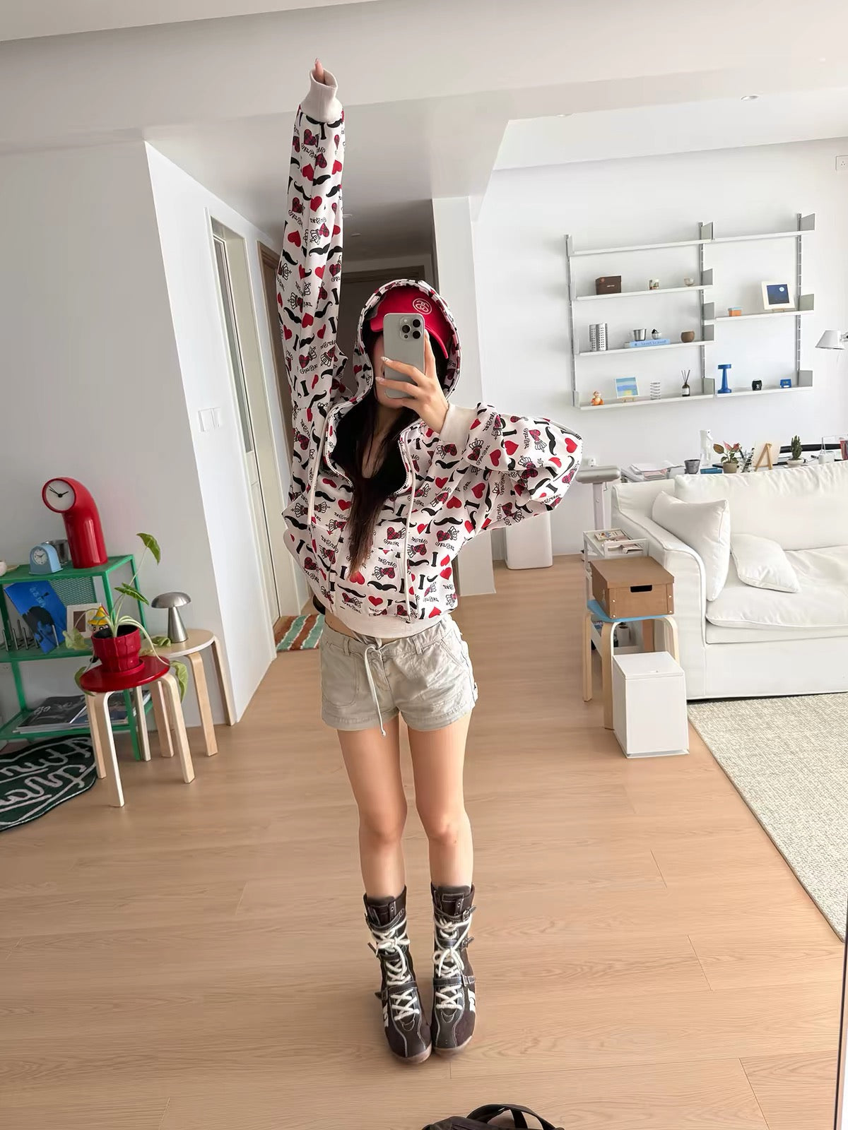 BAD UNNI “I LOVE” Heart Print Zip-Up Hoodie