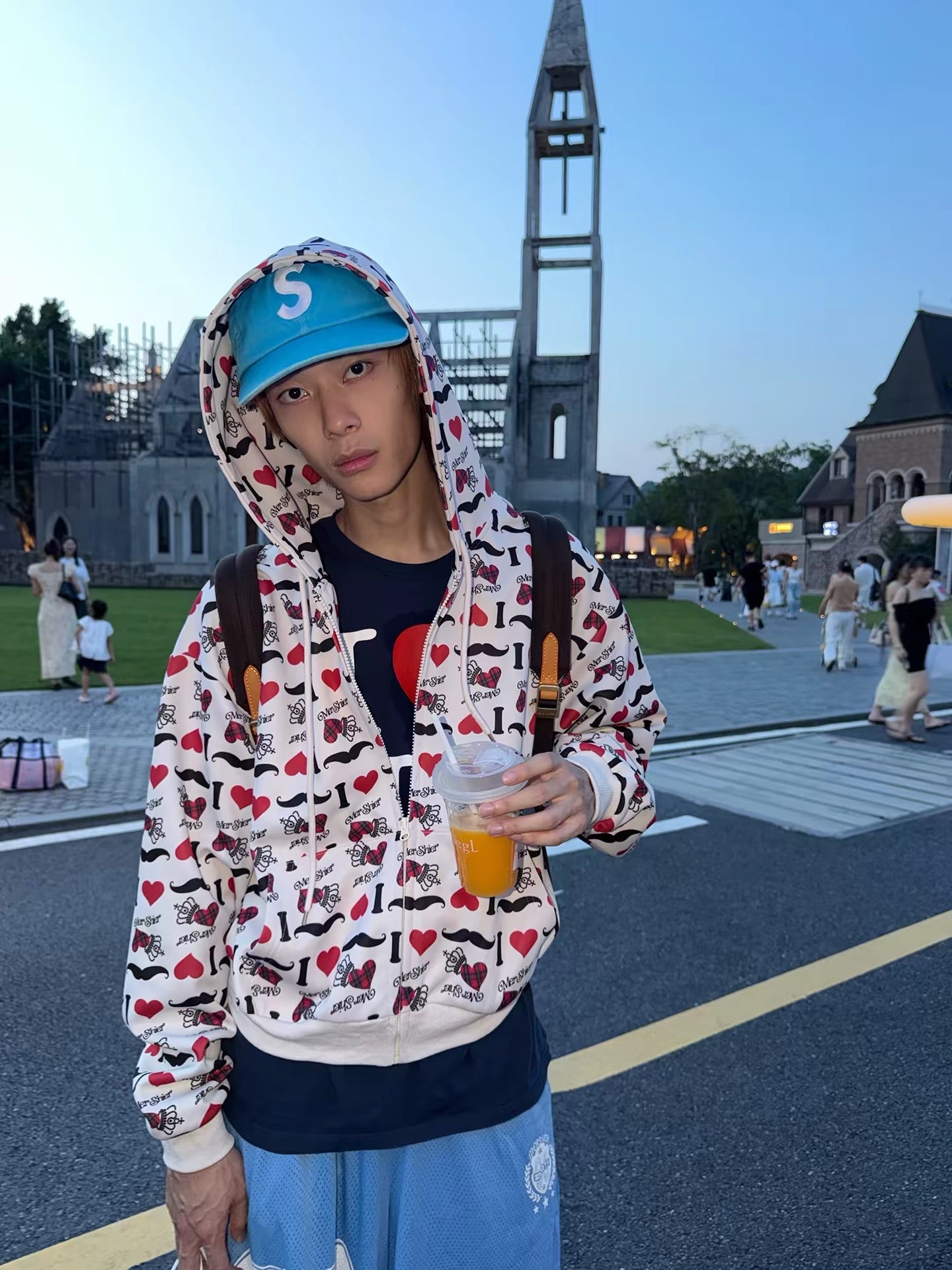BAD UNNI “I LOVE” Heart Print Zip-Up Hoodie