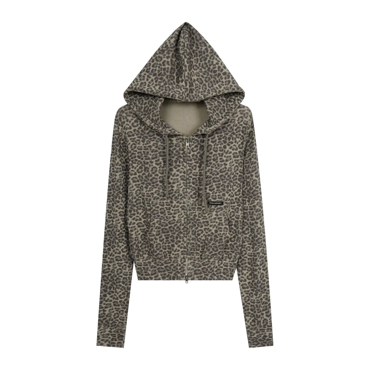 HABON Leopard Cropped Zip-Up Hoodie