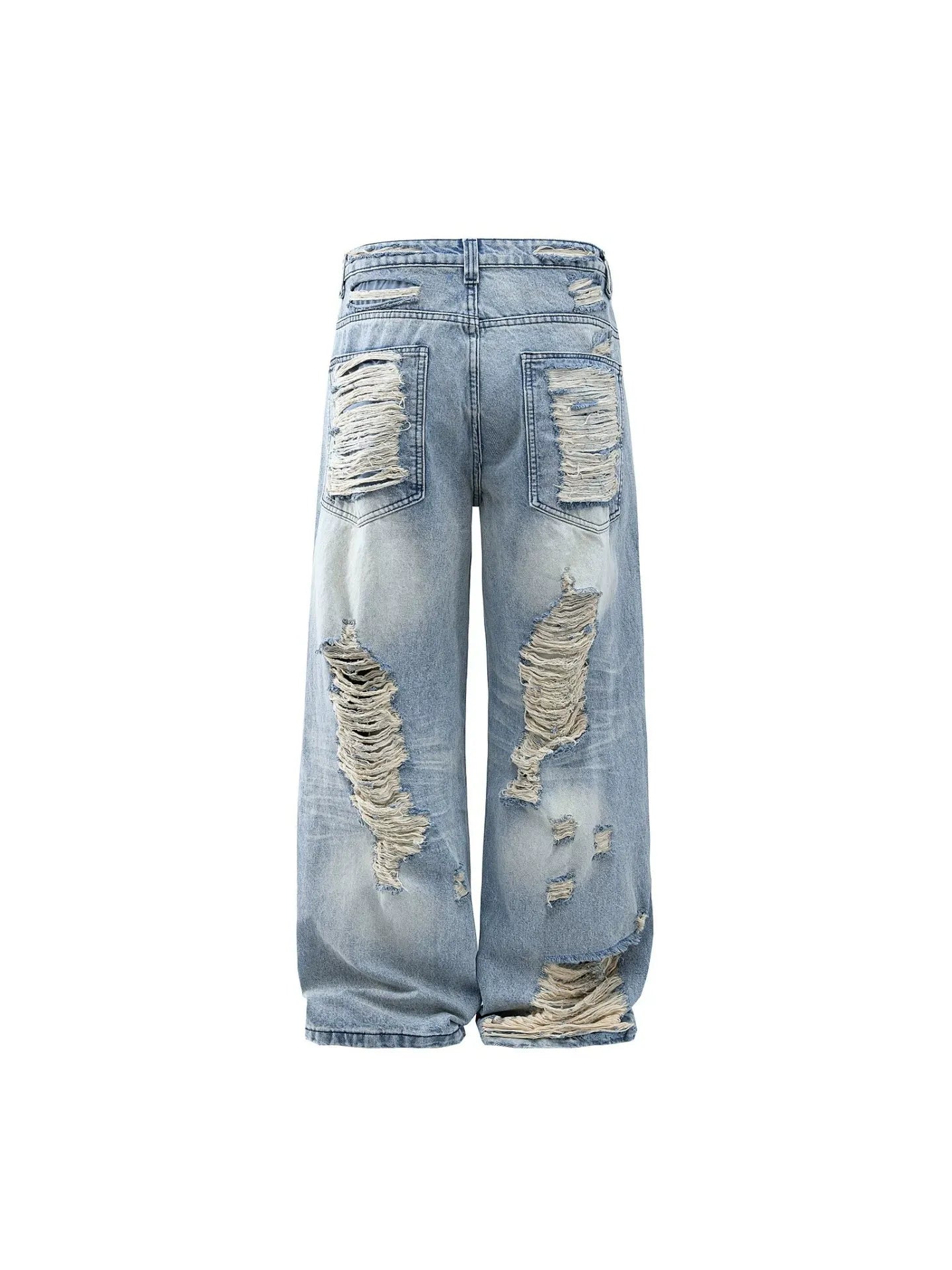 HABON Heavily Distressed Washed Wide-Leg Jeans