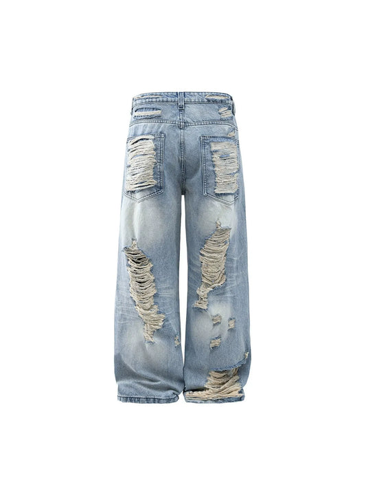 HABON Heavily Distressed Washed Wide-Leg Jeans