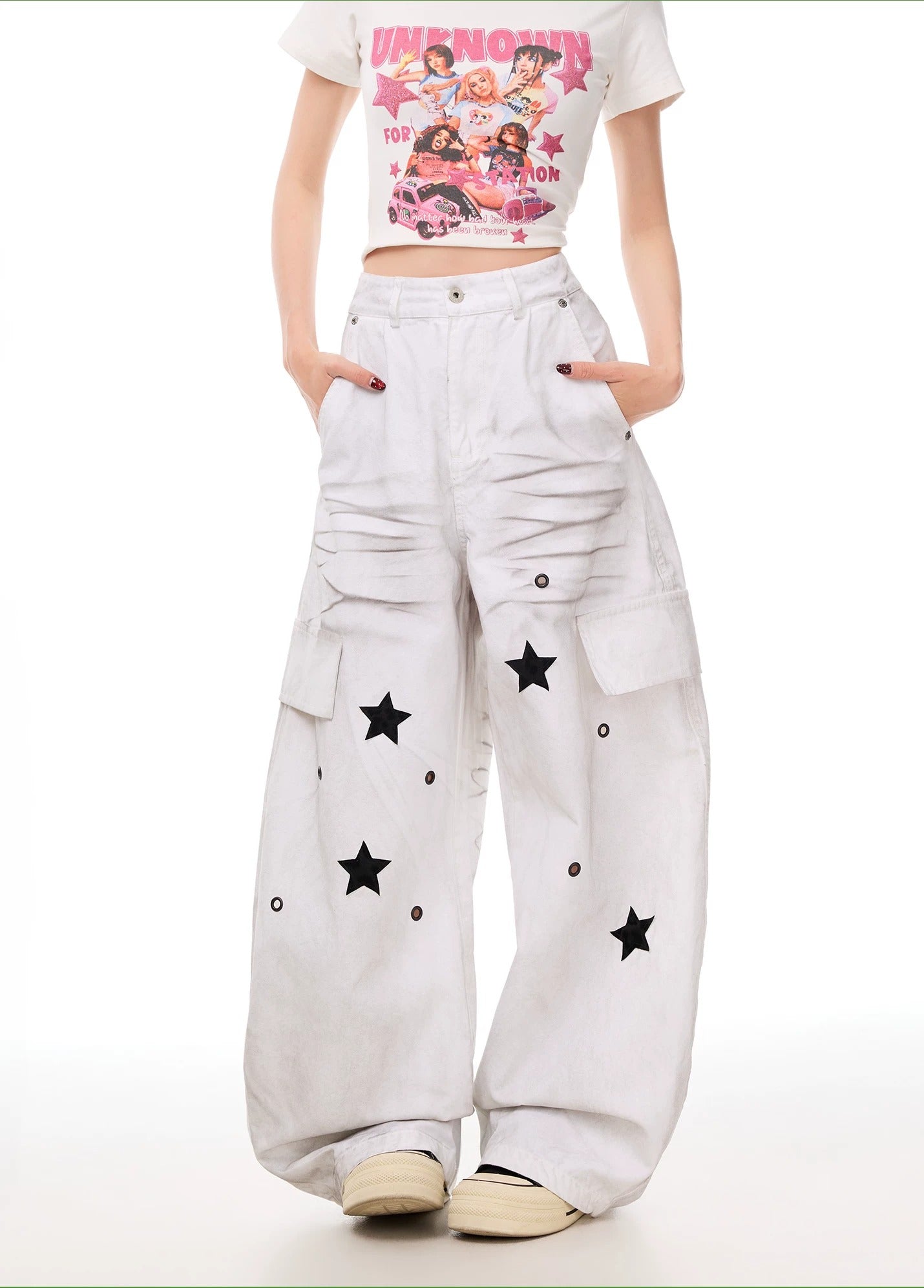 BAD UNNI Y2K- Star Patch Cargo Pants