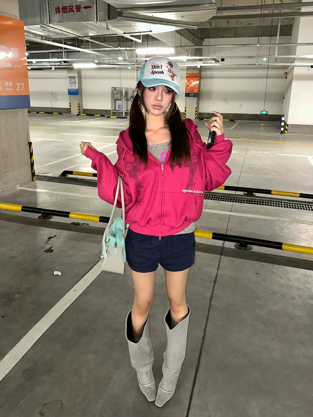 BAD UNNI Waffle Graphic Zip-Up Hoodie