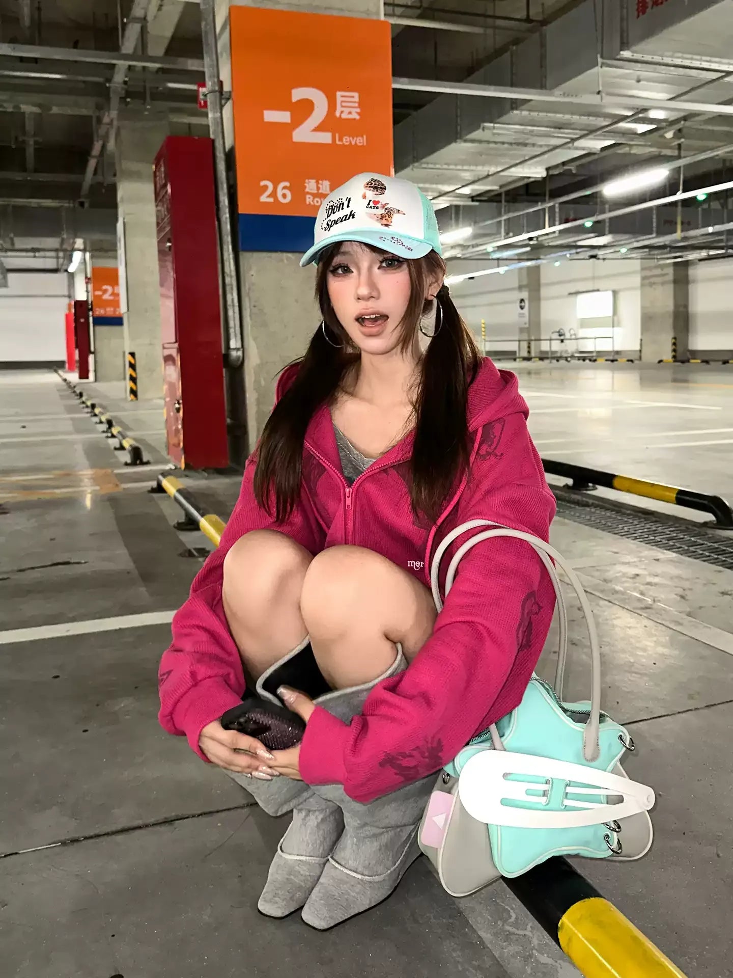 BAD UNNI Waffle Graphic Zip-Up Hoodie