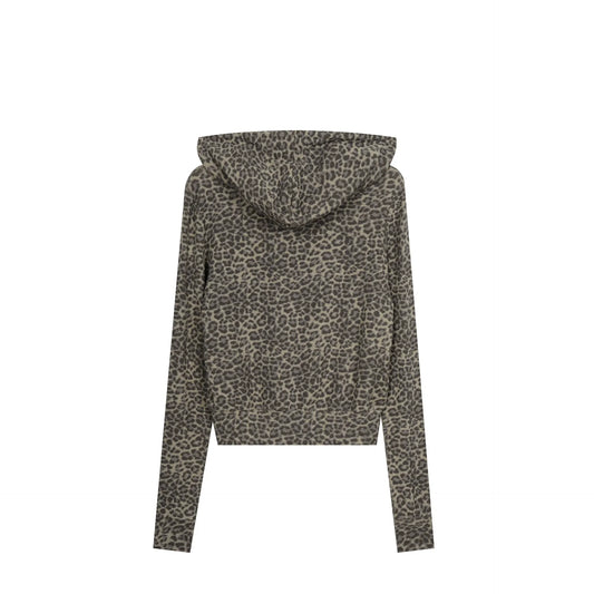 HABON Leopard Cropped Zip-Up Hoodie