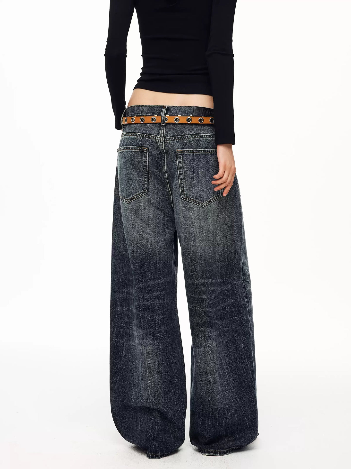 BAD UNNI Washed Button-Fly Wide-Leg Jeans