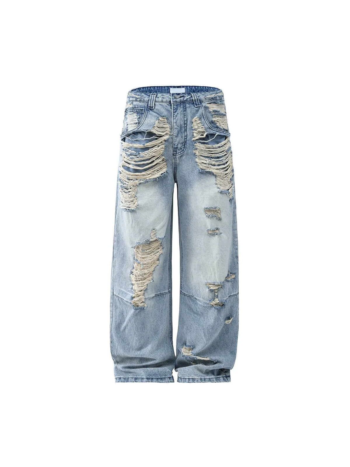 HABON Heavily Distressed Washed Wide-Leg Jeans